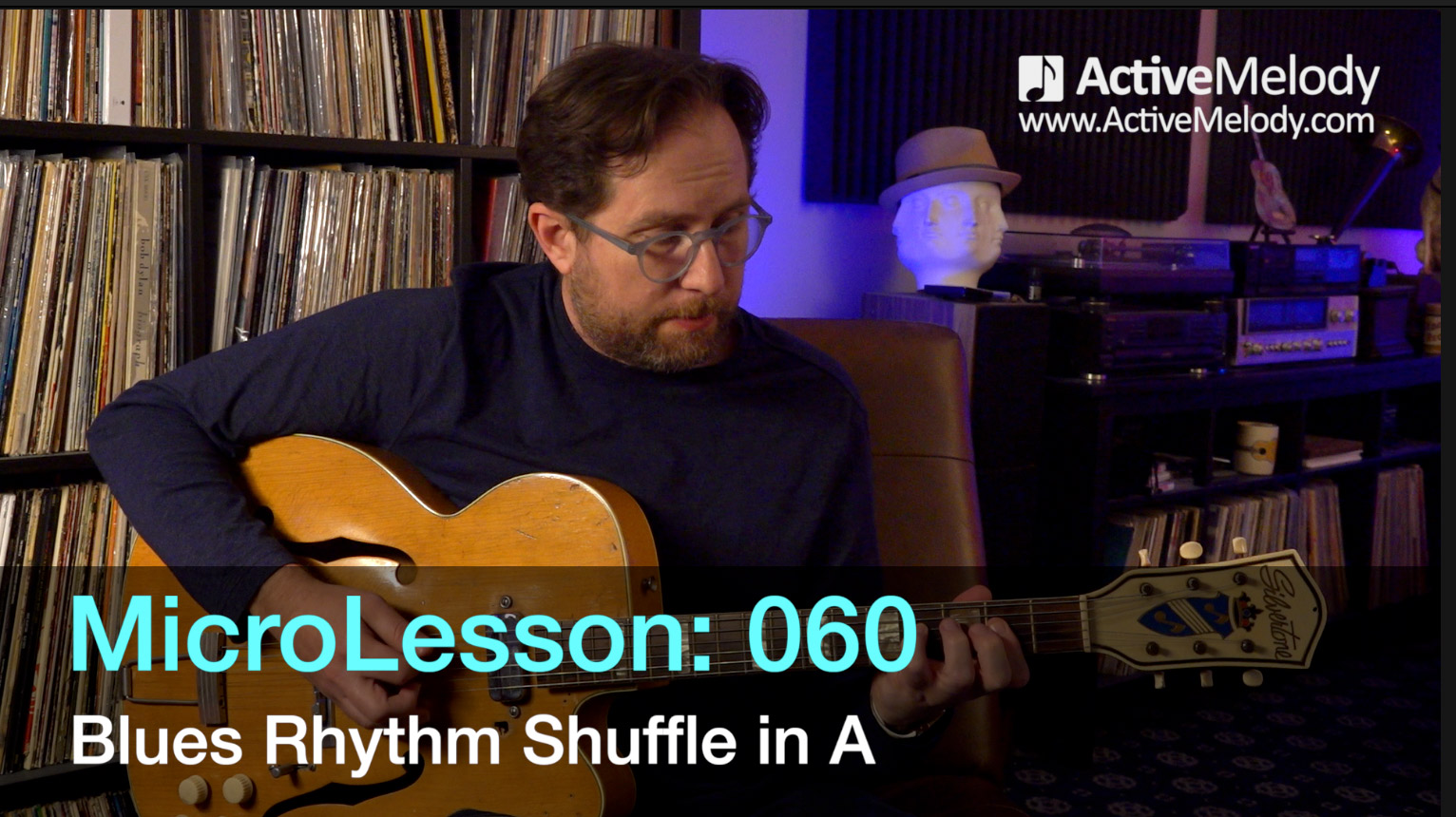 MicroLesson: 060 – Blues Rhythm Shuffle in the key of A – Blues Rhythm Guitar Lesson