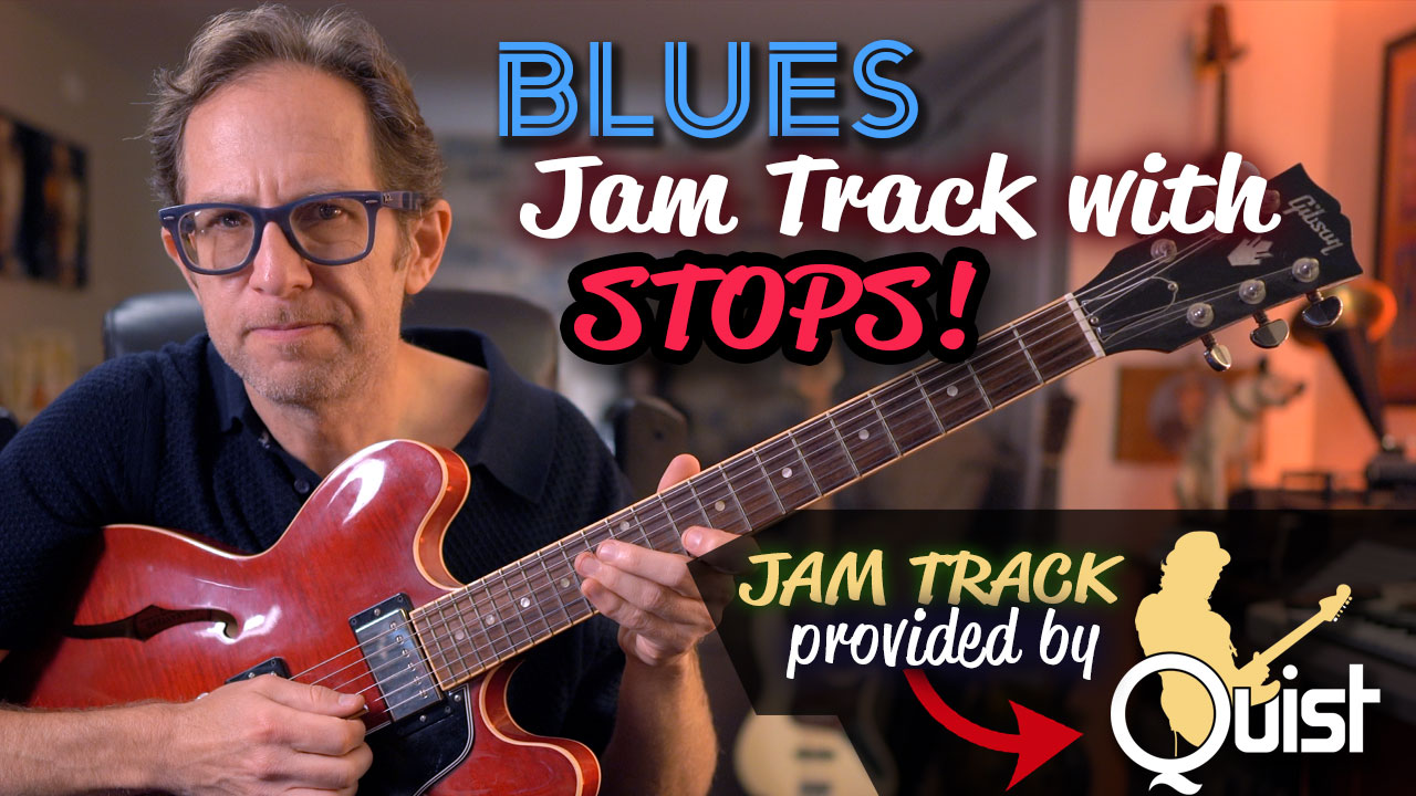 blues jam track with stops - guitar lesson